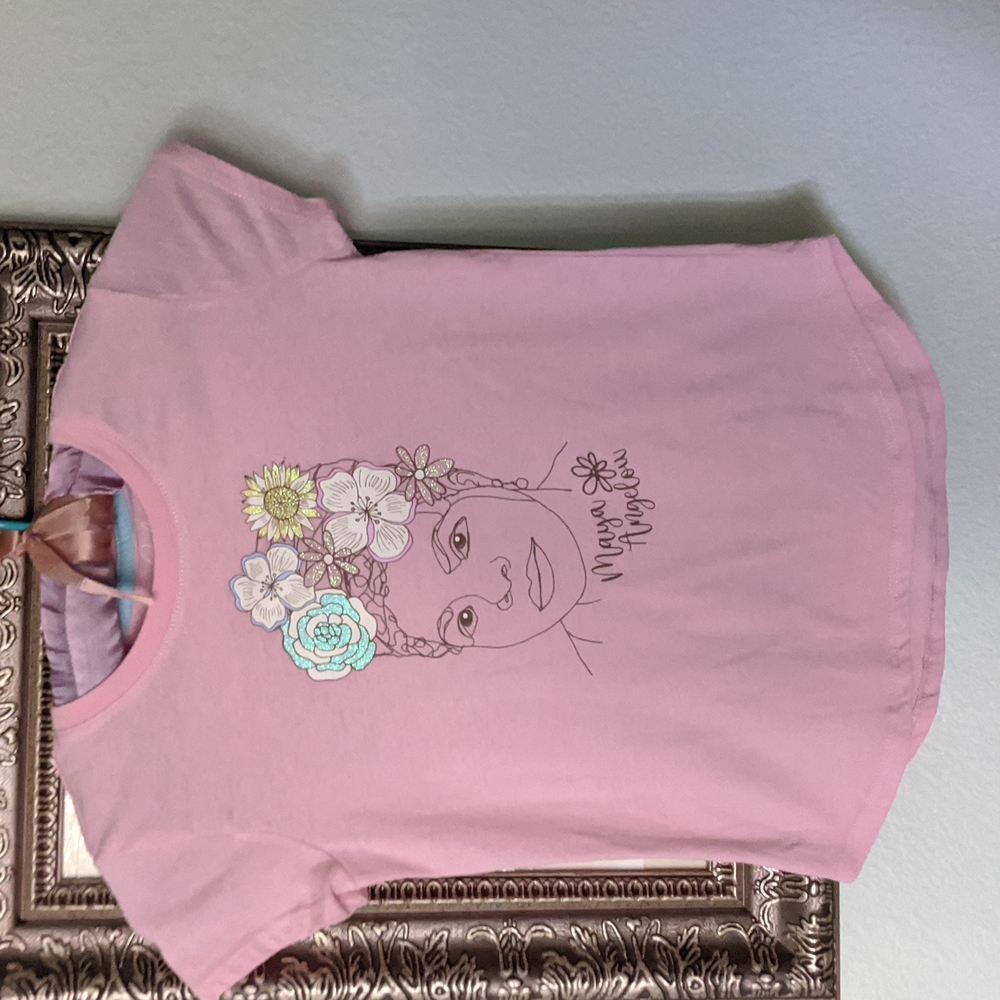 🌷6/6X, Maya Angelou, girls pink tshirt